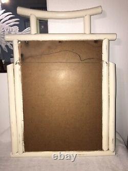 Vintage Wood Pagoda Wall Mirror Ivory Color Large 30 x 21.5