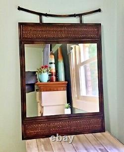 Vintage Wrought Iron Asian Style Mirror Large 36 Rattan Wicker Wall Mount