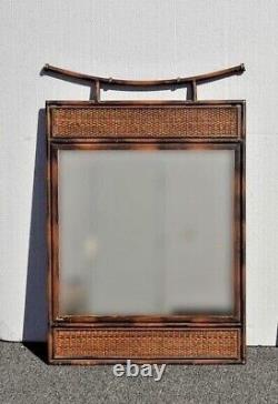 Vintage Wrought Iron Asian Style Mirror Large 36 Rattan Wicker Wall Mount