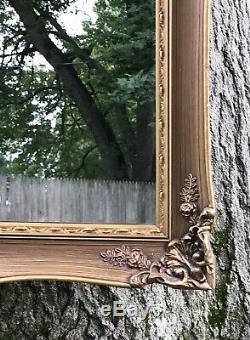 Vintage XL Large Wood Rectangle Ornate Wall Hanging Mirror Hollywood Regency