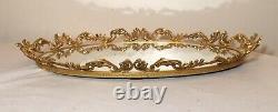 Vintage ornate large oval Rococò style gold gilt mirror jewelry tray dish wall