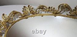 Vintage ornate large oval Rococò style gold gilt mirror jewelry tray dish wall