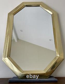 Vtg 1970s MCM Large Octagon Beveled Solid Brass Wall Mirror 36 x 24