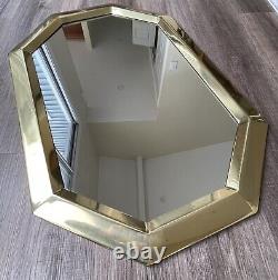 Vtg 1970s MCM Large Octagon Beveled Solid Brass Wall Mirror 36 x 24