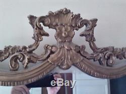 Vtg Antique Gold tone Ornate Carved Wall Mirror. LARGE overall 3'x3'10
