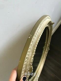 Vtg Antique Ornate Oval Gold White Wood Gesso Framed Large Wall Mirror 25 X 21
