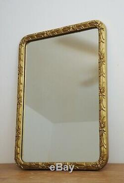 Vtg LARGE Rectangle Gilt Gold Wood Hollywood Regency Wooden Wall Mirror-Art Deco