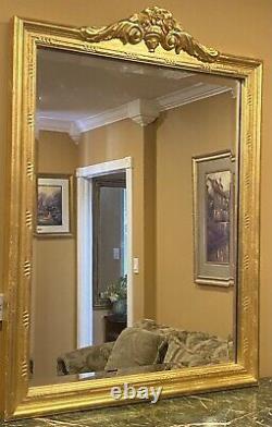 Vtg Large Gold Gilt Solid Wood Frame Carved Flower Detail Wall Mirror 52 X 38