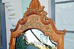 Vtg Large Gold Gilt Solid Wood Frame Carved Flower Detail Wall Mirror 54 X 29