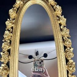 Vtg Large Long Dart Syroco Ornate Floral Gold Oval Mirror Hollywood Regency MCM