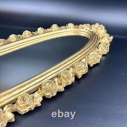 Vtg Large Long Dart Syroco Ornate Floral Gold Oval Mirror Hollywood Regency MCM