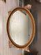 Vtg Large Oval Wall Mirror 31 1/2 X 25 1/2 X 1 /2 Gold & Wood Tone Frame MCM