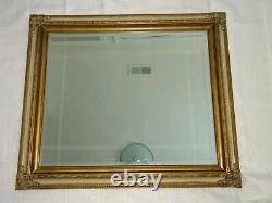 Vtg Large Square Ornate Gold Gilded Wood Wall Mirror Distressed Finish 29 x 25