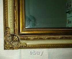 Vtg Large Square Ornate Gold Gilded Wood Wall Mirror Distressed Finish 29 x 25