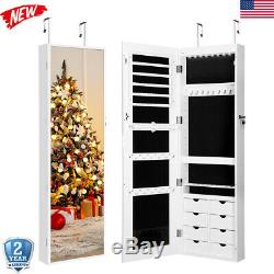 Wall Door Mounted Jewelry Cabinet Armoire Large Box Organizer Mirror withLED Light