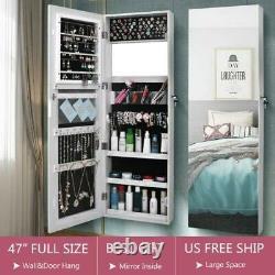 Wall Door Mounted Mirror Jewelry Cabinet Armoire Large Jewelry Organizer Box US