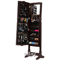 Wall Door Mounted Mirror Jewelry Cabinet Full Length Armoire Large Organizer LED