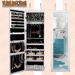 Wall Door Mounted Mirrored Jewelry Cabinet Armoire Storage Organizer LED Decors