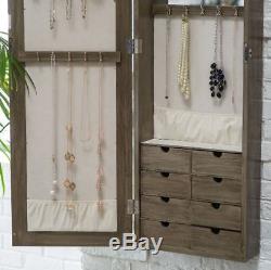 Wall Jewelry Armoire With Mirror Large Mounted Organizer Locking Cabinet Light