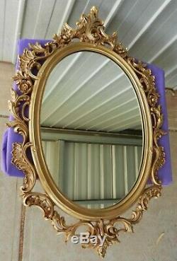 Wall Mantle Mirror Rococo Style Scrolled Gold Gilt Syroco Ornate Large Vintage