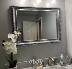 Wall Mirror Antique Silver Bathroom Vanity Leaner Hanging Large Beaded Frame