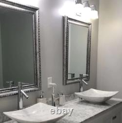 Wall Mirror Antique Silver Bathroom Vanity Leaner Hanging Large Beaded Frame