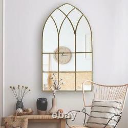 Wall Mirror Large Arched Gold Windowpane Home Decor Accent 43 in. X 24 in