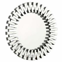 Wall Mirror Silver Glass Beveled Frame 36 Large Round Modern Glossy Décor