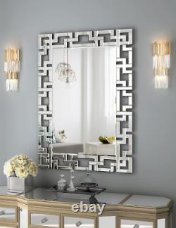 Wall Mirror Silver Large Bathroom Vanity Leaner Hanging Art Deco Modern Beveled