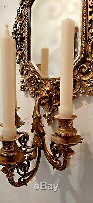 Wall Mirror With Candelabra Vintage Brass Large Wall Sconces Candle Lighting