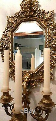 Wall Mirror With Candelabra Vintage Brass Large Wall Sconces Candle Lighting