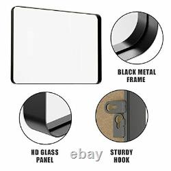 Wall Mirror for Bathroom Black Rectangle Metal Framed 24x36'' Large Rounded C
