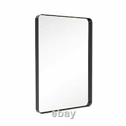 Wall Mirror for Bathroom Black Rectangle Metal Framed 24x36'' Large Rounded C