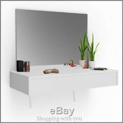 Wall Mounted Dressing Table Floating Vanity Unit With Large Drawer And Mirror