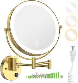 Wall Mounted Lighted Makeup Mirror 9 Inch Large Double Sided 1X/10X Magnifying
