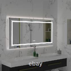 Wall Mounted Vanity Makeup Mirror Anti-Fog Rectangle Bathroom LED Light Dimmable