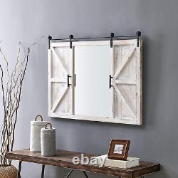 White Hayloft Barn Door Wall Mirror, Large Vintage Decor for for Bedroom, Bathro