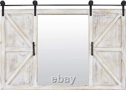 White Hayloft Barn Door Wall Mirror, Large Vintage Decor for for Bedroom, Bathro