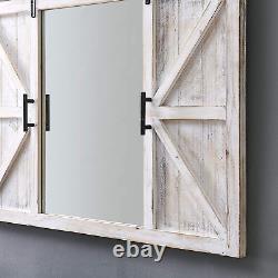 White Hayloft Barn Door Wall Mirror, Large Vintage Decor for for Bedroom, Bathro