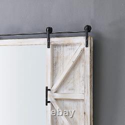 White Hayloft Barn Door Wall Mirror, Large Vintage Decor for for Bedroom, Bathro