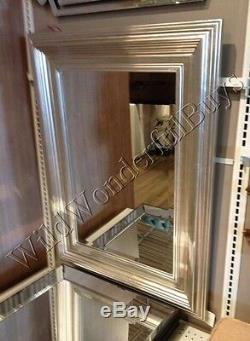 Wide Wood Frame Wall Mirror Silver Leaf 41H Vanity Dresser Beveled Large Eliza