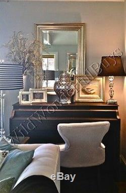 Wide Wood Frame Wall Mirror Silver Leaf 41 Vanity Dresser Beveled Large Eliza