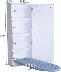 Wood Wall Ironing Board Cabinet, Built in Ironing Board Cabinet With Mirror, White