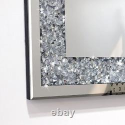 XXL Large 47 Silver Crushed Diamond Sparkle Mirror Wide Border Dec Wall Mirror