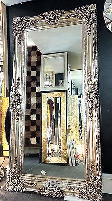 X-Large Antique Champagne Silver Ornate Vintage Leaner Wall Mirror 204x102cm