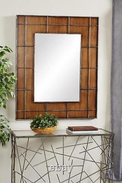 Zimlay Large Rectangular Golden Brown Wood Wall Mirror 43665