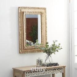 Zimlay Large Rectangular Wood And Wicker Beige Wall Mirror 61467