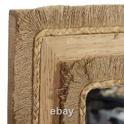 Zimlay Large Rectangular Wood And Wicker Beige Wall Mirror 61467